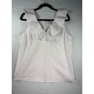 J.Crew White Ruffle V-Neck Sleeveless Poplin Top  Womens 10 preppy classic